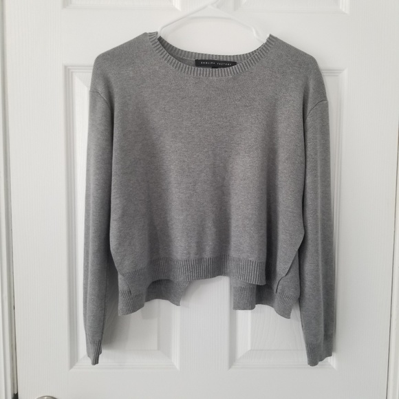 English Factory Sweaters - English Factory Grey Crop Back Slit Sweater